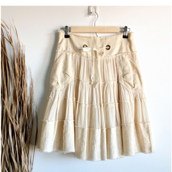 Free People Dresses & Skirts - Vintage Free People Ramie cotton boho Flowy cream beige skirt Medium